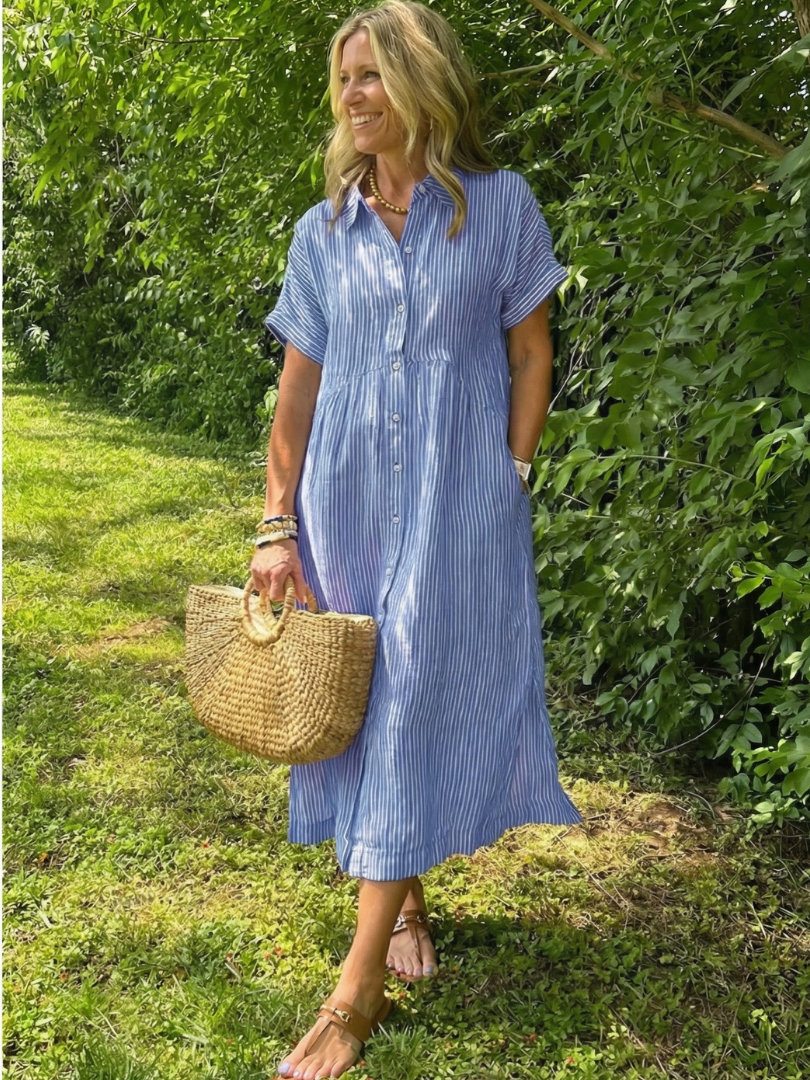 short sleeve striped midi dress Olivienne
