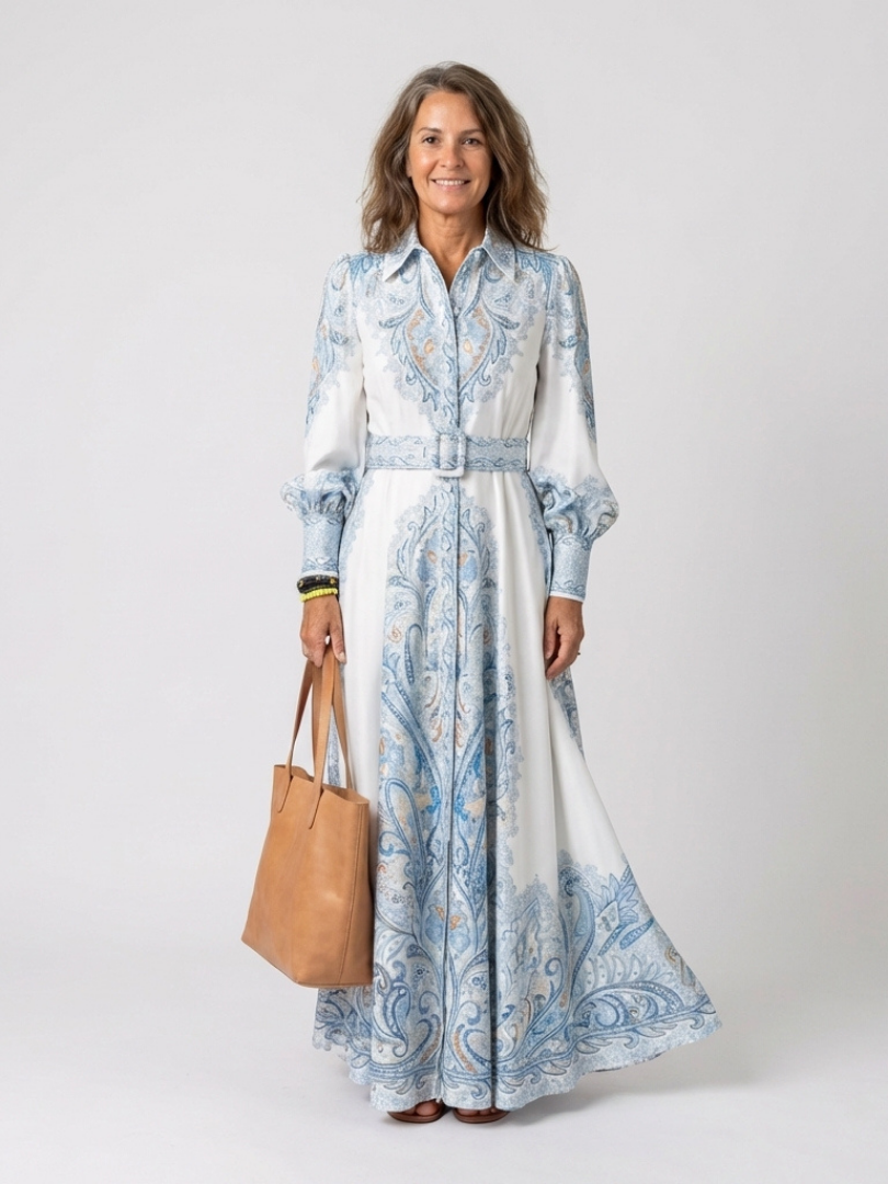 Sierra | High Neck Printed Long Sleeve Maxi Dress