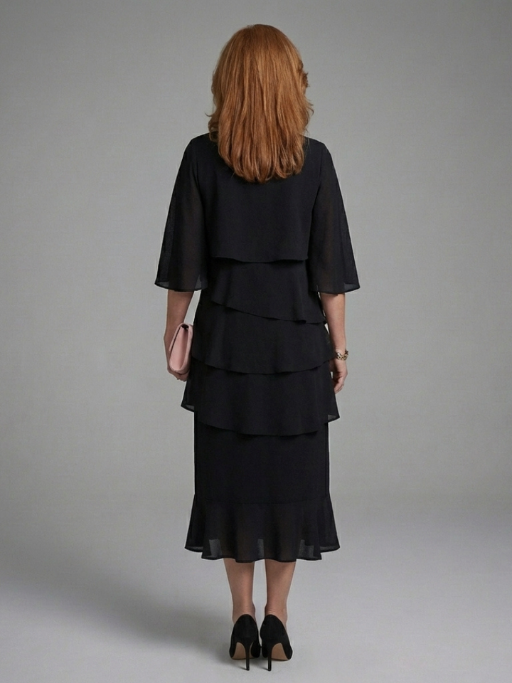 Maelis | Layered Cape Sleeve Midi Dress