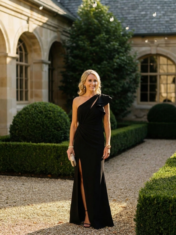 Quenelle | One Shoulder Ruffle Slit Maxi Dress