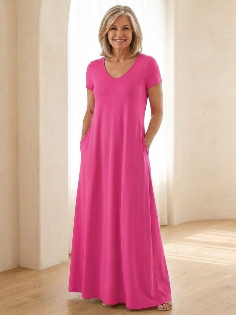 Samira | V Neck Short Sleeve Pocket Maxi Dress