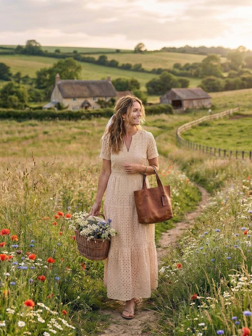 Odelisse | Short Sleeve Eyelet Tiered Midi Dress