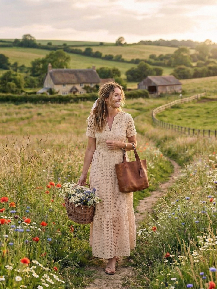 Odelisse | Short Sleeve Eyelet Tiered Midi Dress