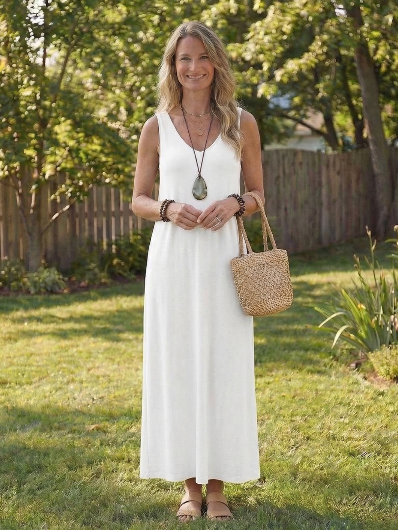 Soleira | Sleeveless V Neck Side Slit Midi Dress