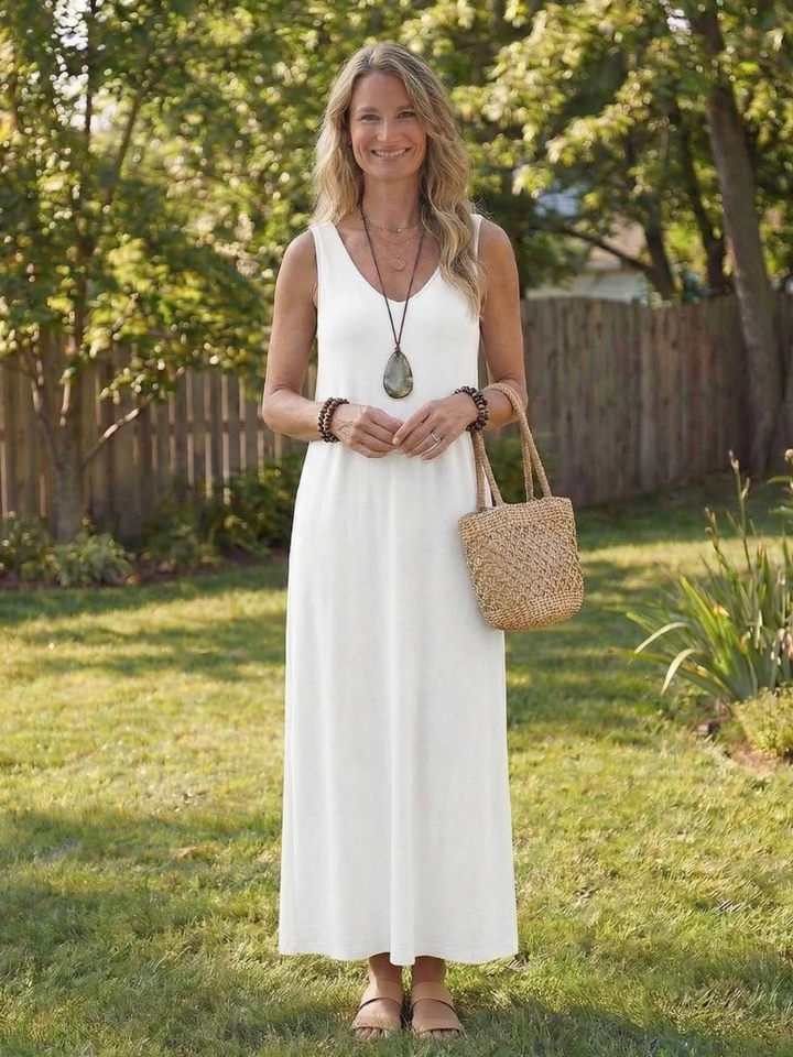 Soleira | Sleeveless V Neck Side Slit Midi Dress