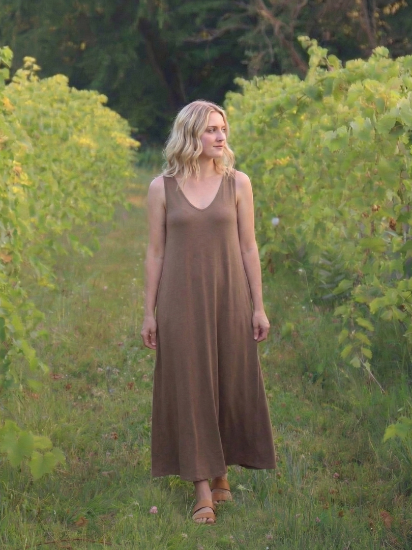 Soleira | Sleeveless V Neck Side Slit Midi Dress