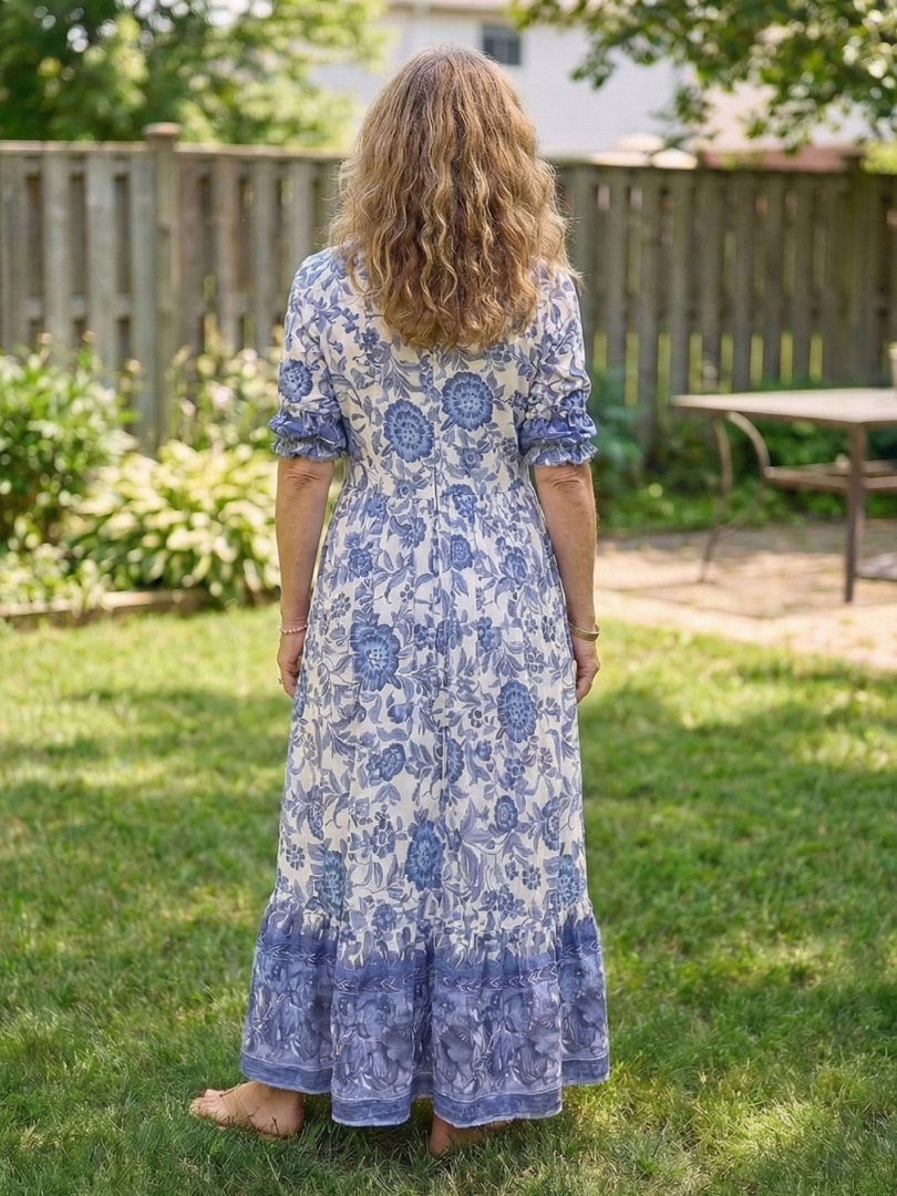Calandra | Short Sleeve V Neck Floral Midi Dress