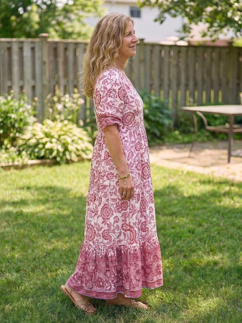 Calandra | Short Sleeve V Neck Floral Midi Dress