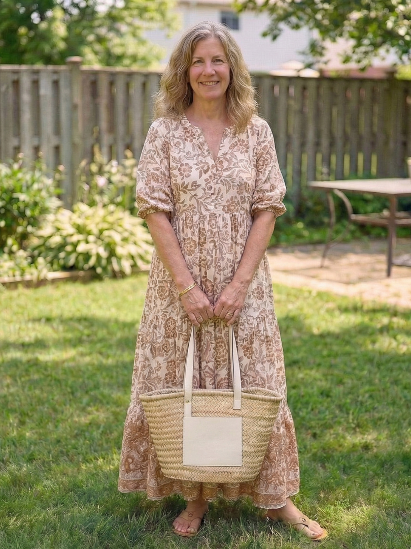 Calandra | Short Sleeve V Neck Floral Midi Dress