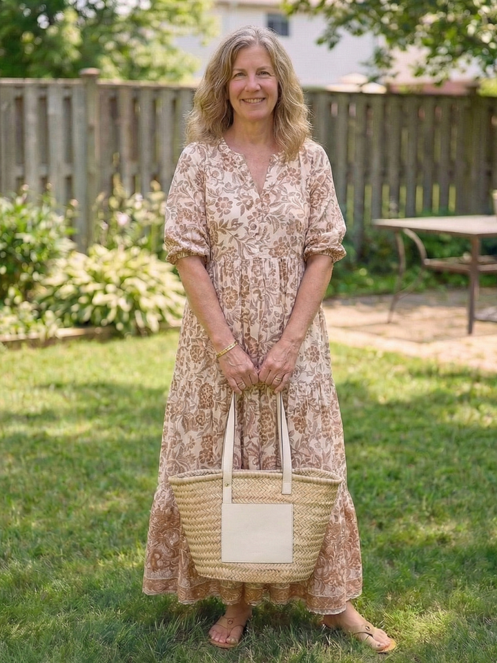 Calandra | Short Sleeve V Neck Floral Midi Dress