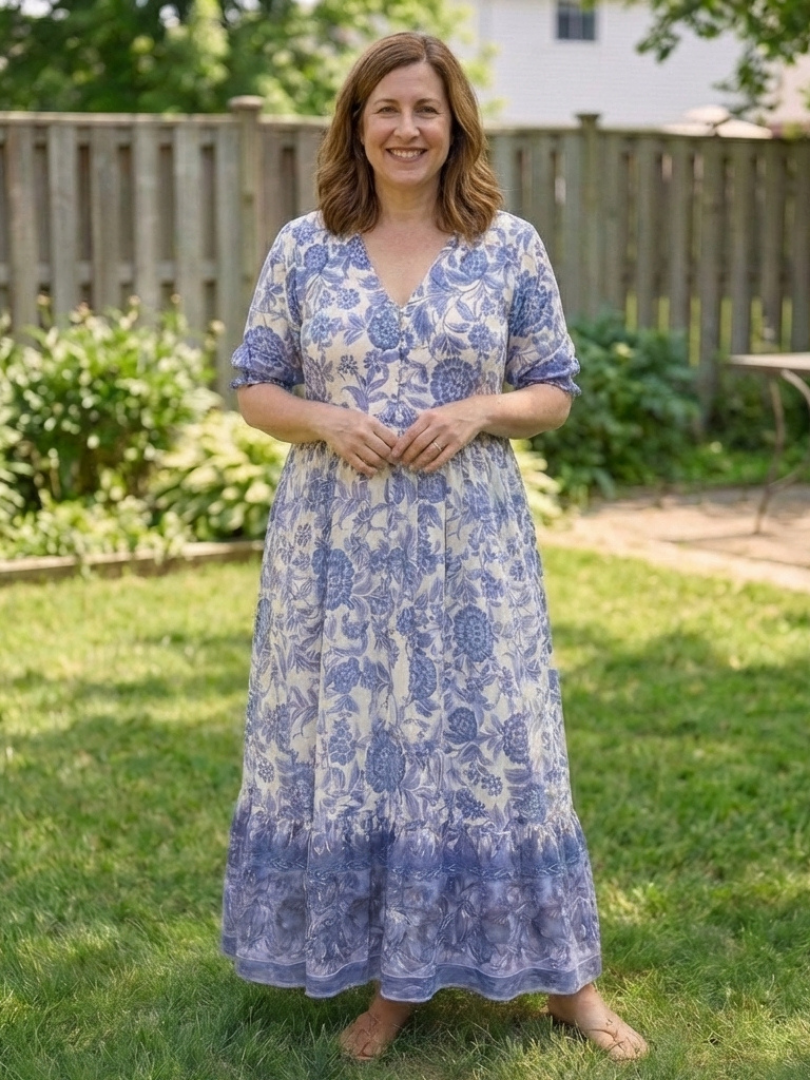 Calandra | Short Sleeve V Neck Floral Midi Dress