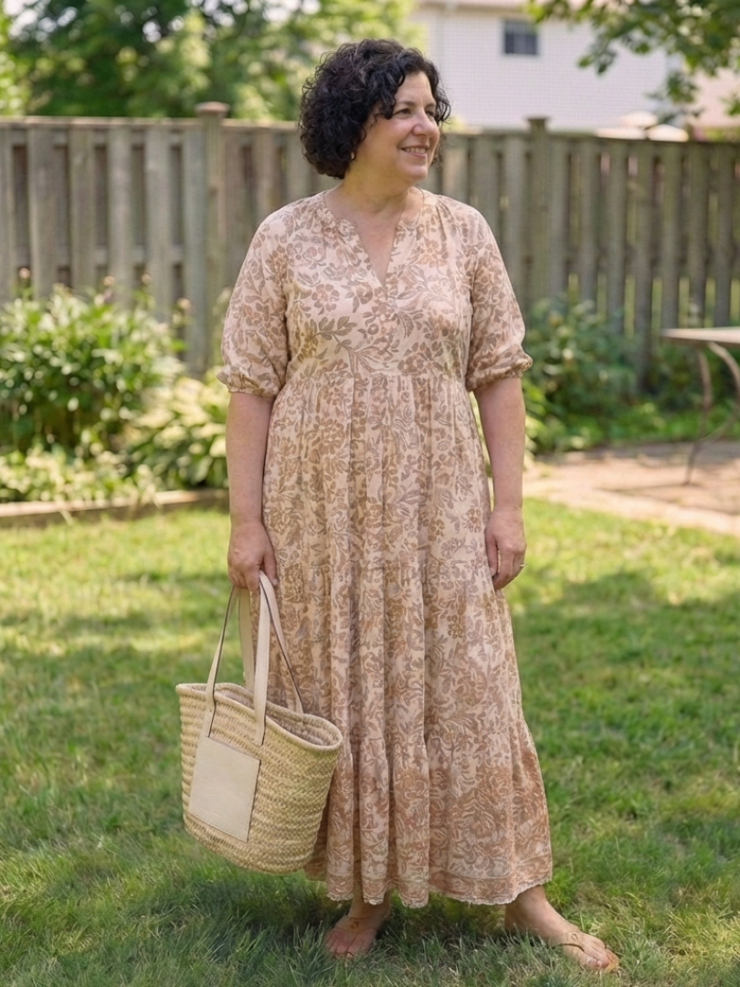 Calandra | Short Sleeve V Neck Floral Midi Dress