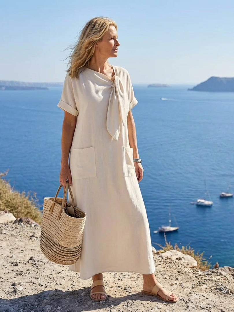 Elowyn | Round Neck Short Sleeve Pocket Maxi Dress