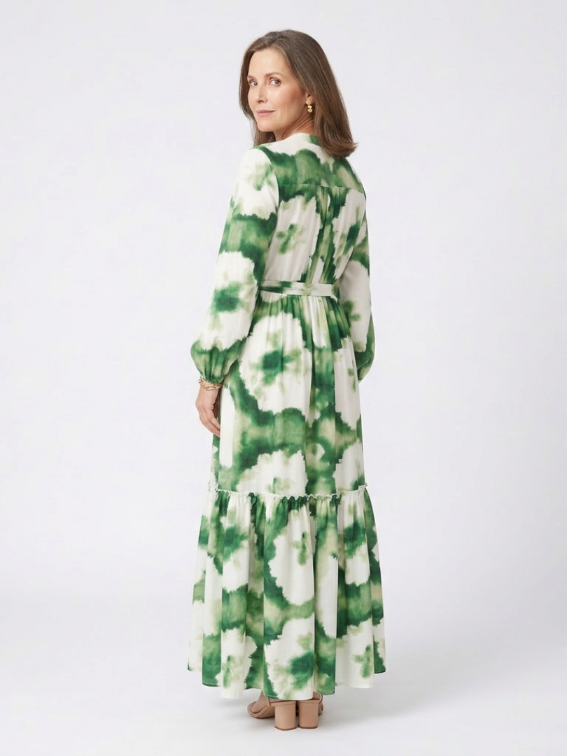 Sabine | Long Sleeve Tie Waist Tiered Maxi Dress
