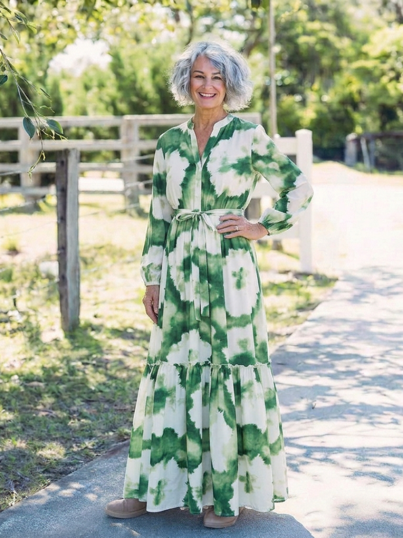 Sabine | Long Sleeve Tie Waist Tiered Maxi Dress